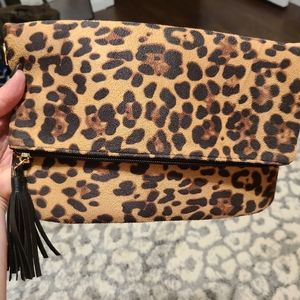 Shein leopard print clutch with tussle and removable strap